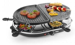 PRINCESS Raclette Elettrica Barbecue da Tavolo 1 piastra Antiaderente e 1 in Pietra + 8 padellini - Gourmette & Stone Grill - 162710