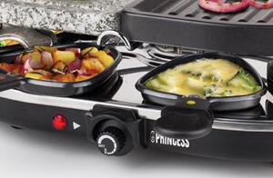 PRINCESS Raclette Elettrica Barbecue da Tavolo 1 piastra Antiaderente e 1 in Pietra + 8 padellini - Gourmette & Stone Grill - 162710
