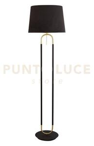 Lampada da terra jazz - nero opaco, ottone satinato e paralume nero