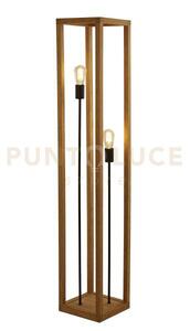 Lampada da terra quadrata 2lt - legno naturale e metallo nero