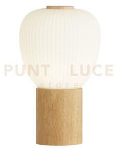 Lampada da tavolo ella - legno e vetro opalino rigato