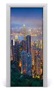 Adesivo per porta Hong Kong di notte 75x205 cm