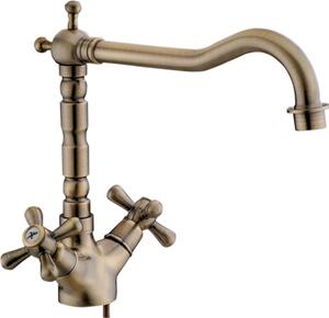 R.A. Rubinetto Cucina Miscelatore Doppio Comando pomelli a croce colore Bronzo - 137B Serie Sofia