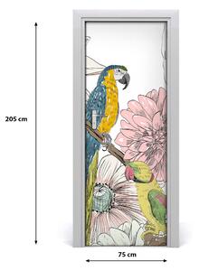 Adesivo per porta Pappagalli e fiori 75x205 cm