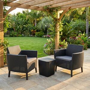 KETER Salotto da Giardino con 2 Poltrone e Tavolino con Cuscini colore Graphite - Salemo Balcony