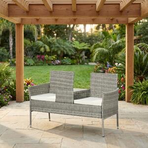 VivaGarden Salotto da Giardino con 2 Poltrone e Tavolino con Cuscini in Acciaio e Rattan PE colore Grigio/Crema