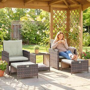 VivaGarden Salotto da Giardino con 2 Poltrone 2 Pouf e Tavolino in Rattan PE e Acciaio colore Marrone