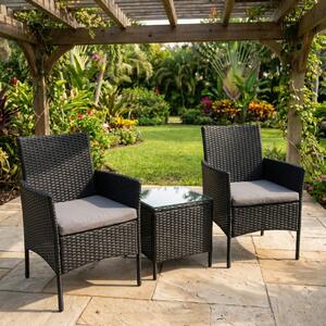 VivaGarden Salotto da Giardino con 2 Poltrone e Tavolino con Cuscini in Rattan PE colore Antracite - Radical