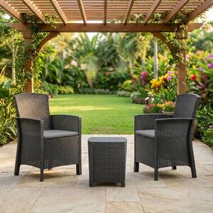 BICA Salotto da Giardino con 2 Poltrone e Tavolino con Cuscini in Rattan PE colore Antracite - Terrace