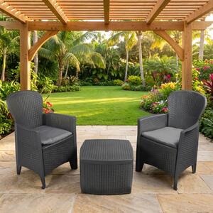 IPAE PROGARDEN Salotto da Giardino con 2 Poltrone e Tavolino con Cuscini in Rattan PE colore Antracite - Tree