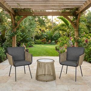 VivaGarden Salotto da Giardino con 2 Poltrone e Tavolino con Cuscini in Rattan PE colore Grigio