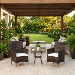 VivaGarden Salotto da Giardino con 2 Poltrone e Tavolino con Cuscini in Rattan PE colore Marrone