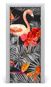 Adesivo per porta Flamingos e fiori 75x205 cm