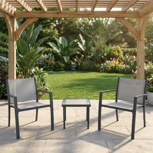 VivaGarden Salotto da Giardino con 2 Poltrone e Tavolino in Acciao/Textilene/Vetro colore Grigio Havana