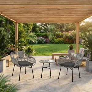 VivaGarden Salotto da Giardino con 2 Sedie e Tavolino con Cuscini in Rattan PE colore Grigio