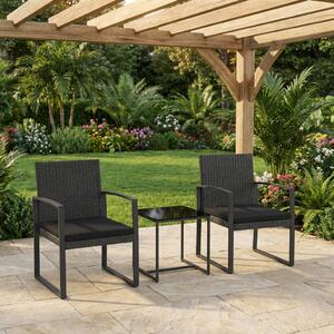 VivaGarden Salotto da Giardino con 2 Sedie e Tavolino con Cuscini in Rattan PE colore Nero