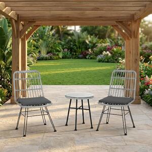 VivaGarden Salotto da Giardino con 2 Sedie e Tavolino con Cuscini in Rattan PE/Vetro colore Grigio