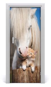 Sticker porta Cavallo bianco con un gatto 75x205 cm