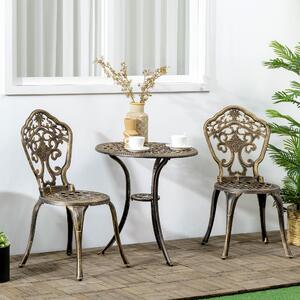 VivaGarden Salotto da Giardino con 2 Sedie e Tavolino Rotondo in Alluminio colore Bronzo
