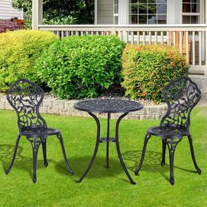 VivaGarden Salotto da Giardino con 2 Sedie e Tavolino Rotondo in Alluminio colore Nero