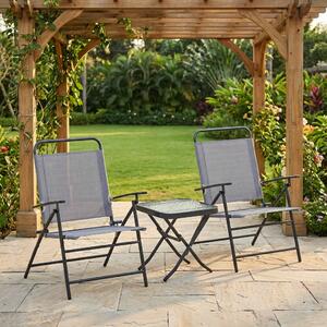 VivaGarden Salotto da Giardino con 2 Sedie Pieghevoli con Schienale Regolabile e Tavolino in Acciaio/Vetro/Rete traspirante colore Grigio