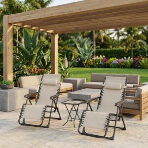 VivaGarden Salotto da Giardino con 2 Sedie Sdraio Pieghevoli con Schienale Regolabile e Tavolino colore Beige