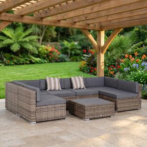 VivaGarden Salotto da Giardino con 6 Poltrone e Tavolino con Cuscini in Rattan colore Grigio