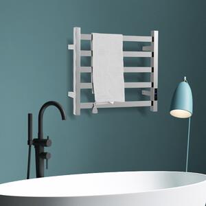 Costway Portasciugamani plug-in a parete con timer controllo di temperatura, Portasciugamani riscaldato a 5 barre Argento