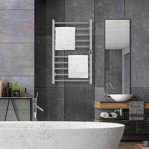 Costway Termosifone elettrico riscaldato a 10 barre, Portasciugamani in acciaio inox con timer e display LCD Argento