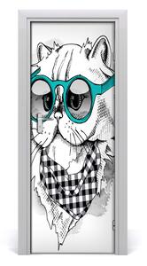 Adesivo per porta Gatto con occhiali 75x205 cm