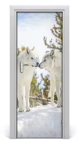 Adesivo per porta Due lupi bianchi 75x205 cm