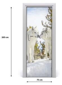 Adesivo per porta Due lupi bianchi 75x205 cm