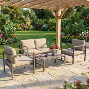 VivaGarden Salotto da Giardino con Divano 2 Posti 2 Poltrone e Tavolino con Cuscini colore Taupe - Luton 2