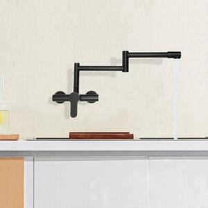 Rubinetto da cucina nero, girevole a 360 gradi, in ottone, da montare a parete, miscelatore monocomando