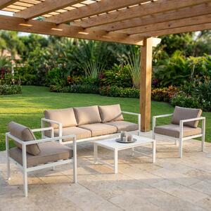 VivaGarden Salotto da Giardino con Divano 2 Posti 2 Poltrone e Tavolino con Cuscini in Alluminio colore Bianco - Luton