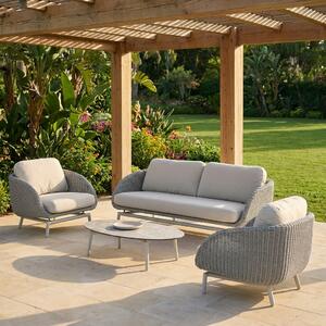 VivaGarden Salotto da Giardino con Divano 2 Posti 2 Poltrone e Tavolino con Cuscini in Alluminio colore Grigio Chiaro