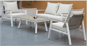 Amicasa Salotto da Giardino con Divano 2 Posti 2 Poltrone e Tavolino con Cuscini in Alluminio colore Bianco - Alex