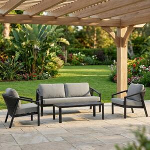 VivaGarden Salotto da Giardino con Divano 2 Posti 2 Poltrone e Tavolino con Cuscini in Alluminio colore Antracite