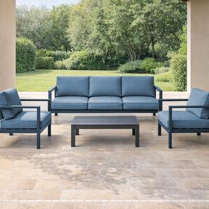 VivaGarden Salotto da Giardino con Divano 2 Posti 2 Poltrone e Tavolino con Cuscini in Alluminio colore Antracite - Luton