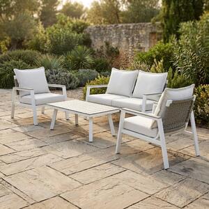 Amicasa Salotto da Giardino con Divano 2 Posti 2 Poltrone e Tavolino con Cuscini in Alluminio colore Bianco - Alex