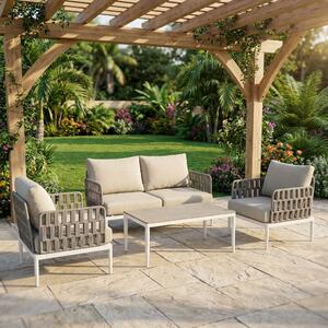 VivaGarden Salotto da Giardino con Divano 2 Posti 2 Poltrone e Tavolino con Cuscini in Alluminio colore Grigio Chiaro