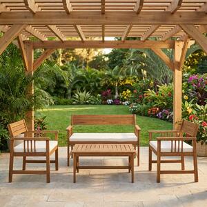 VivaGarden Salotto da Giardino con Divano 2 Posti 2 Poltrone e Tavolino con Cuscini in Legno di Acacia colore Marrone - Bali