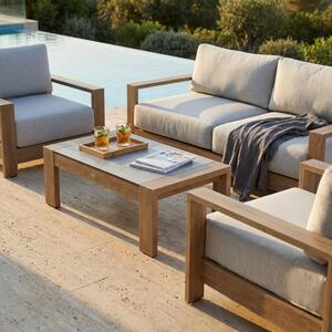 VivaGarden Salotto da Giardino con Divano 2 Posti 2 Poltrone e Tavolino con Cuscini in Legno colore Grigio - Boa