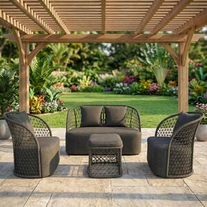 VivaGarden Salotto da Giardino con Divano 2 Posti 2 Poltrone e Tavolino con Cuscini in Poliestere colore Grigio Scuro
