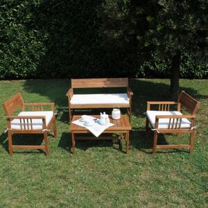 VivaGarden Salotto da Giardino con Divano 2 Posti 2 Poltrone e Tavolino con Cuscini in Legno di Acacia colore Marrone - Bali
