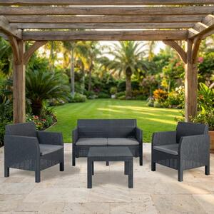 TOOMAX Salotto da Giardino con Divano 2 Posti 2 Poltrone e Tavolino con Cuscini in Rattan PE colore Antracite - Matilde