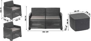 IPAE PROGARDEN Salotto da Giardino con Divano 2 Posti 2 Poltrone e Tavolino con Cuscini in Rattan PE colore Antracite - Como