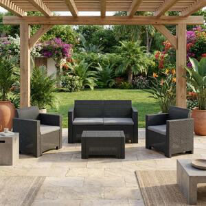 BICA Salotto da Giardino con Divano 2 Posti 2 Poltrone e Tavolino con Cuscini in Rattan PE colore Antracite - Nebraska 2