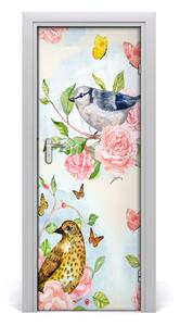 Adesivo per porta interna Rose di farfalle degli uccelli 75x205 cm