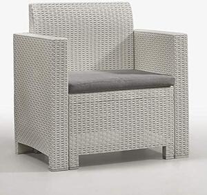 BICA Salotto da Giardino con Divano 2 Posti 2 Poltrone e Tavolino con Cuscini in Rattan PE colore Bianco